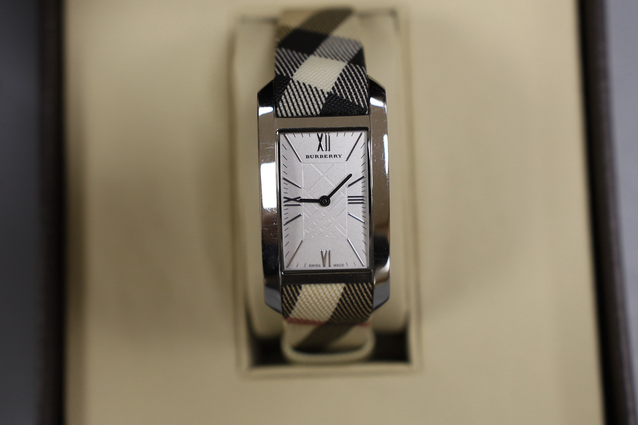 Seven assorted modern mainly lady's wrist watches, including Burberry with box, Seiko, FCUK, Longines quartz with box, Rotary, Skagen and Radley.